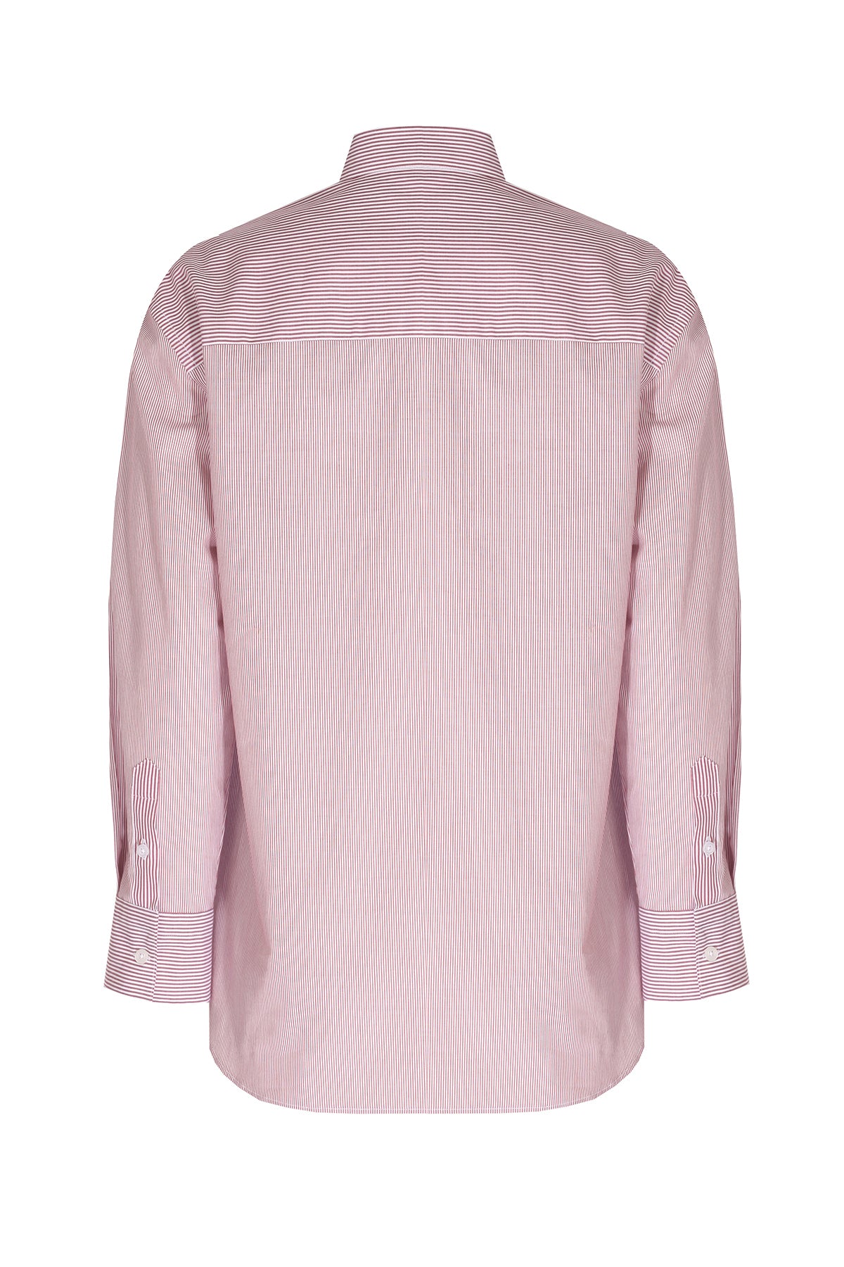 Bordo Ekru Çizgili Gül Detaylı Kadın Gömlek