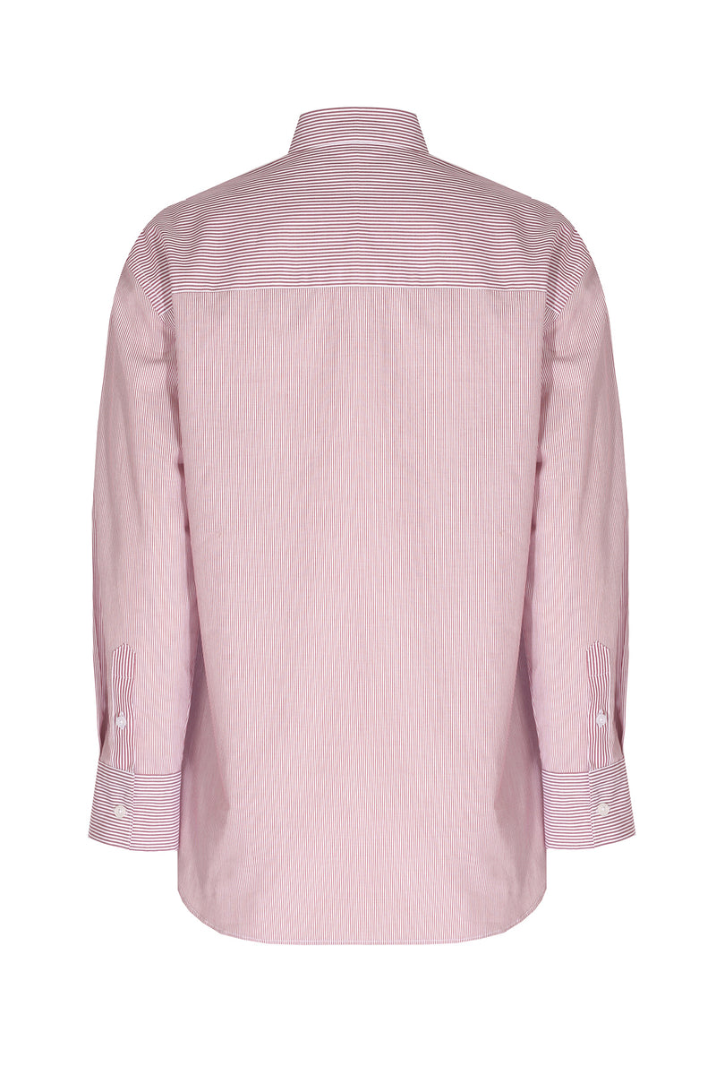 Bordo Ekru Çizgili Gül Detaylı Kadın Gömlek