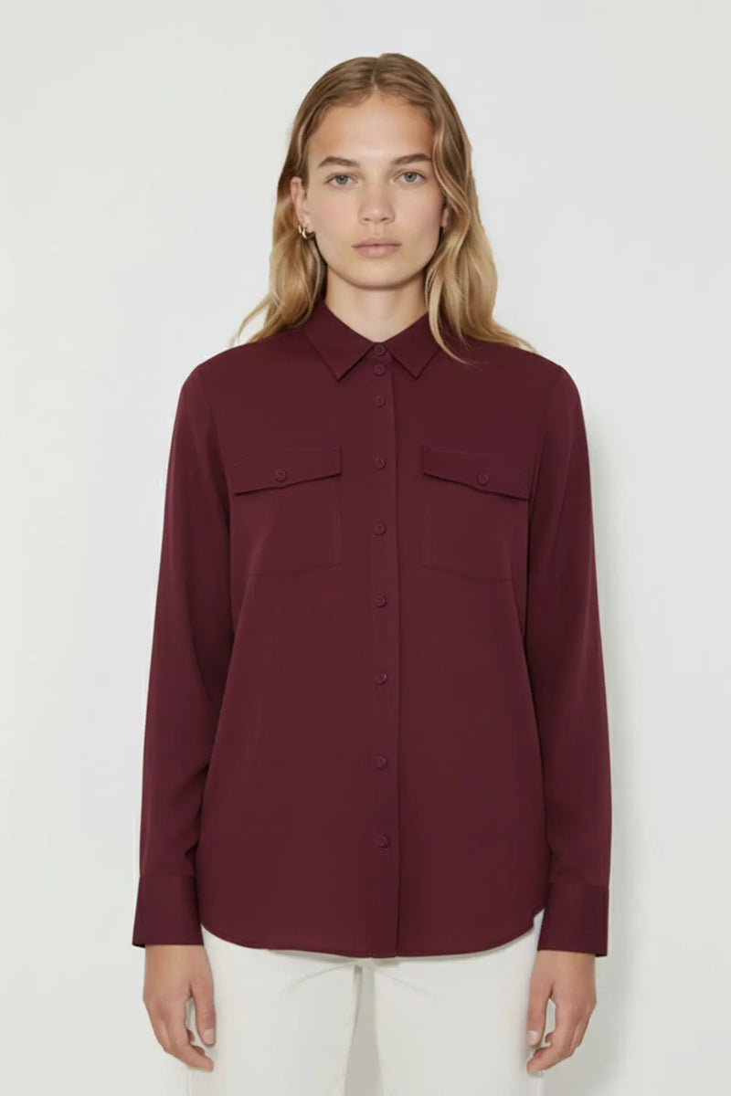 Bordo Cep Detaylı Kadın Gömlek  Mısırlı 1951