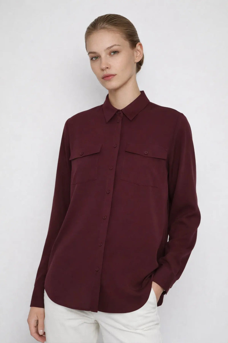 Bordo Cep Detaylı Kadın Gömlek  Mısırlı 1951