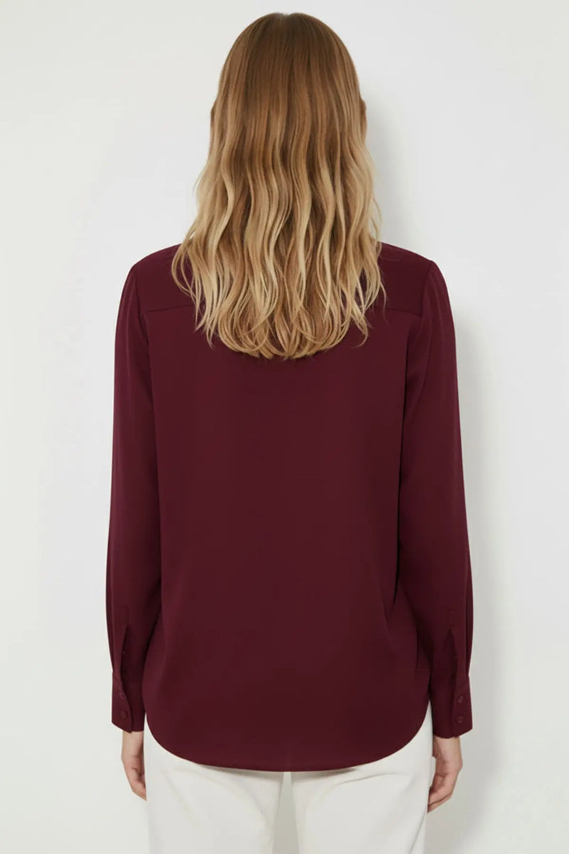 Bordo Cep Detaylı Kadın Gömlek  Mısırlı 1951