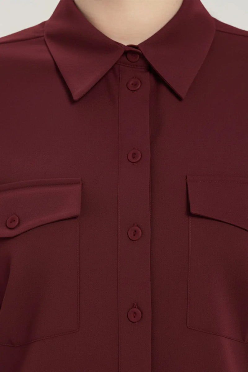 Bordo Cep Detaylı Kadın Gömlek  Mısırlı 1951