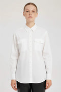 Ekru Cep Detaylı Kadın Gömlek