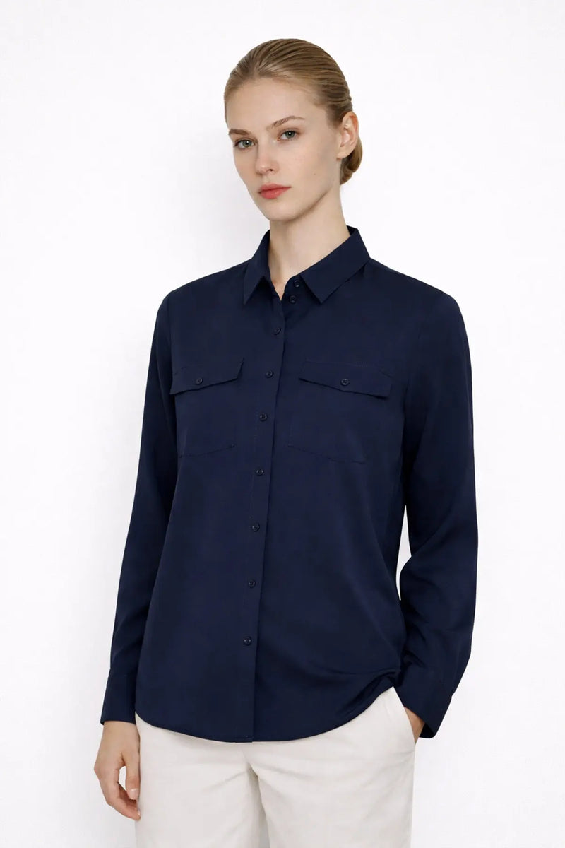 Lacivert Cep Detaylı Kadın Gömlek  Mısırlı 1951
