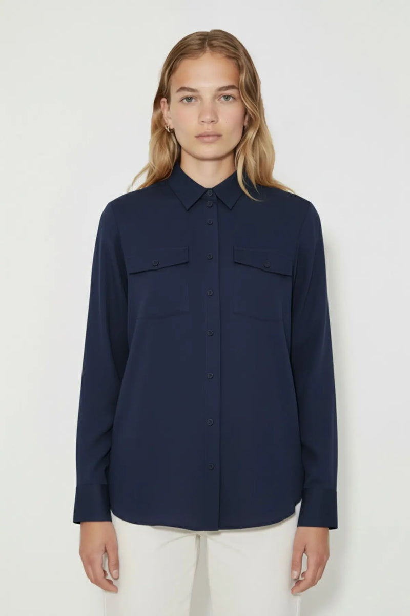 Lacivert Cep Detaylı Kadın Gömlek  Mısırlı 1951