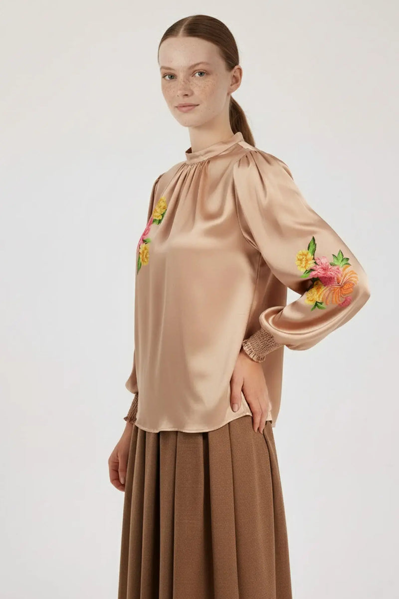 Multicolor Çiçek Desenli Saten Bluz  Mısırlı 1951