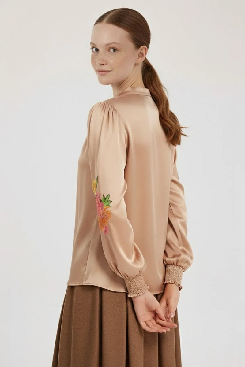 Multicolor Çiçek Desenli Saten Bluz  Mısırlı 1951