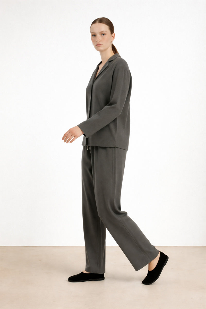 Koyu Gri Beli Bağcıklı Kadın Pantolon