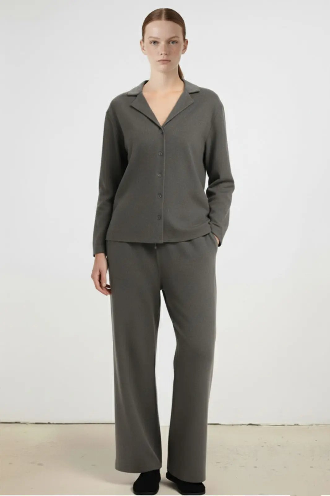 Koyu Gri Beli Bağcıklı Kadın Pantolon  Mısırlı 1951