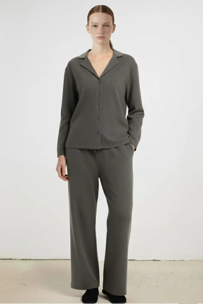 Koyu Gri Beli Bağcıklı Kadın Pantolon