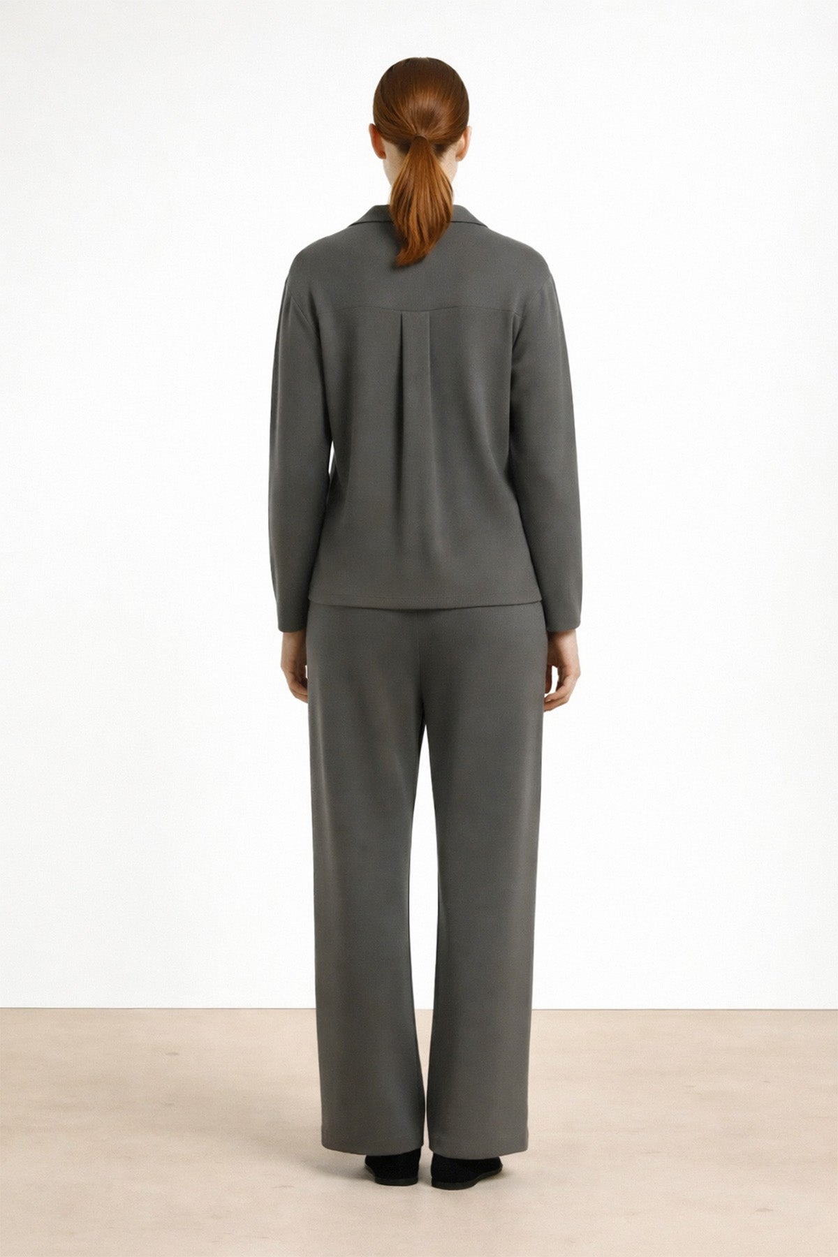 Koyu Gri Beli Bağcıklı Kadın Pantolon