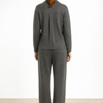 Koyu Gri Beli Bağcıklı Kadın Pantolon