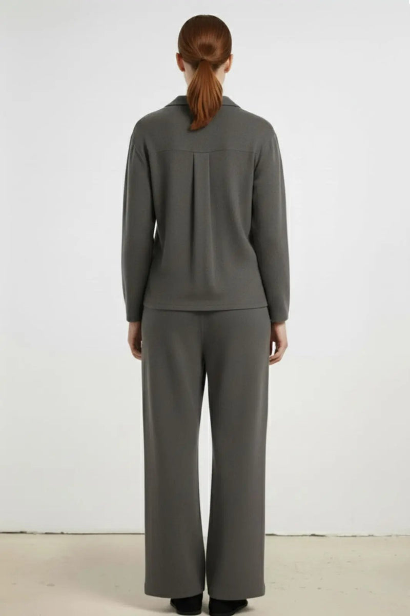 Koyu Gri Beli Bağcıklı Kadın Pantolon