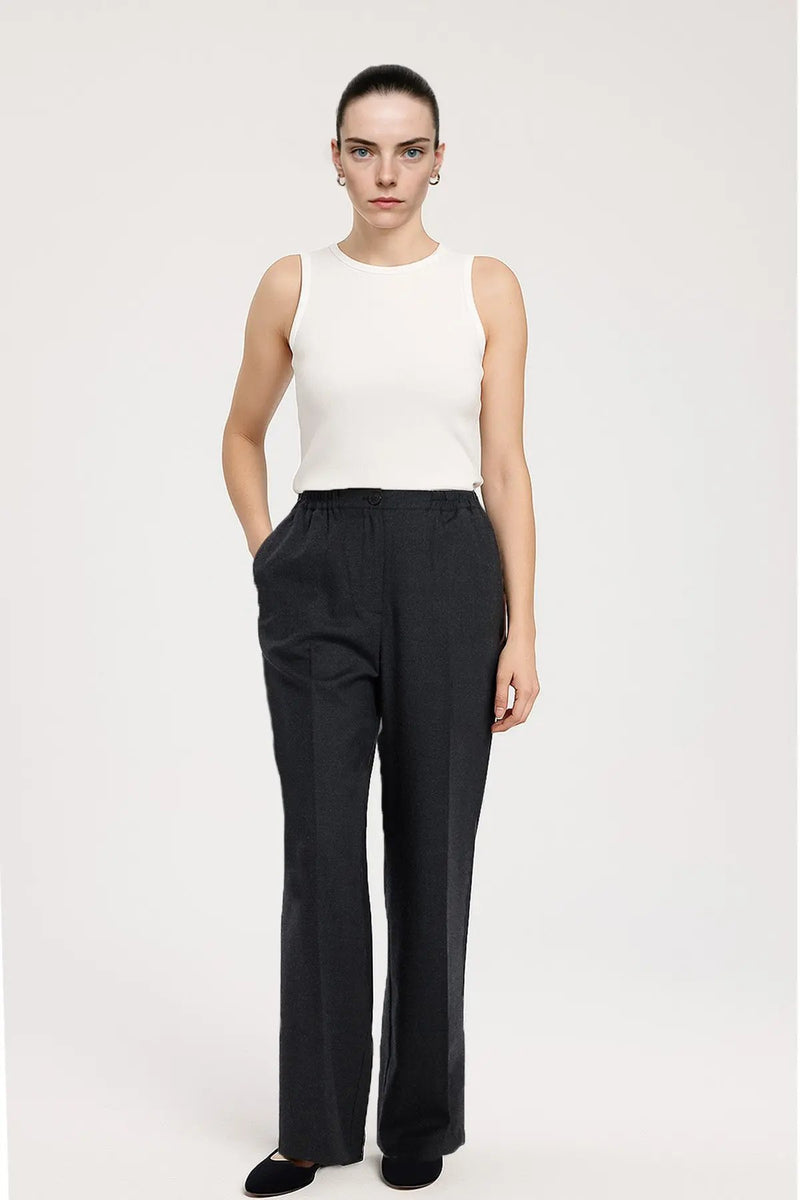 Koyu Gri Düğmeli Kadın Pantolon  Mısırlı 1951