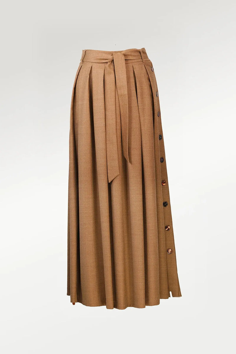 Kahverengi Pileli Düğme Detaylı Kloş Etek - Mısırlı 1951