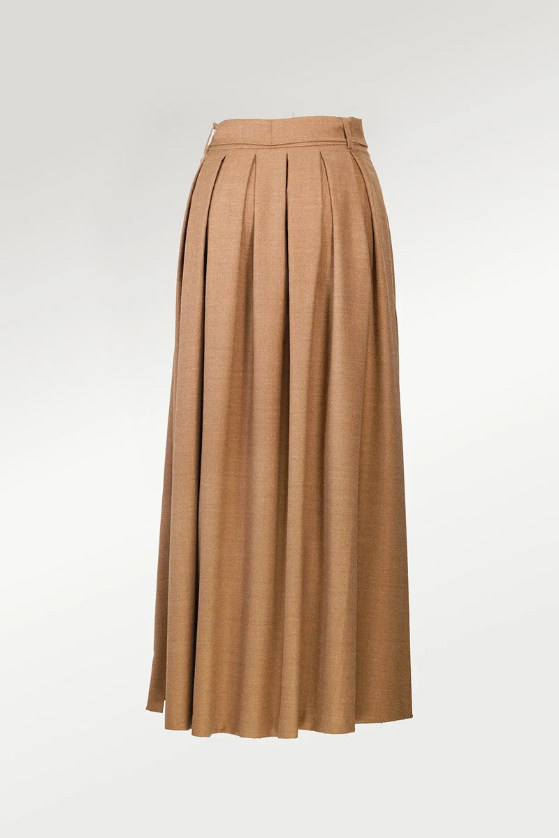 Kahverengi Pileli Düğme Detaylı Kloş Etek - Mısırlı 1951