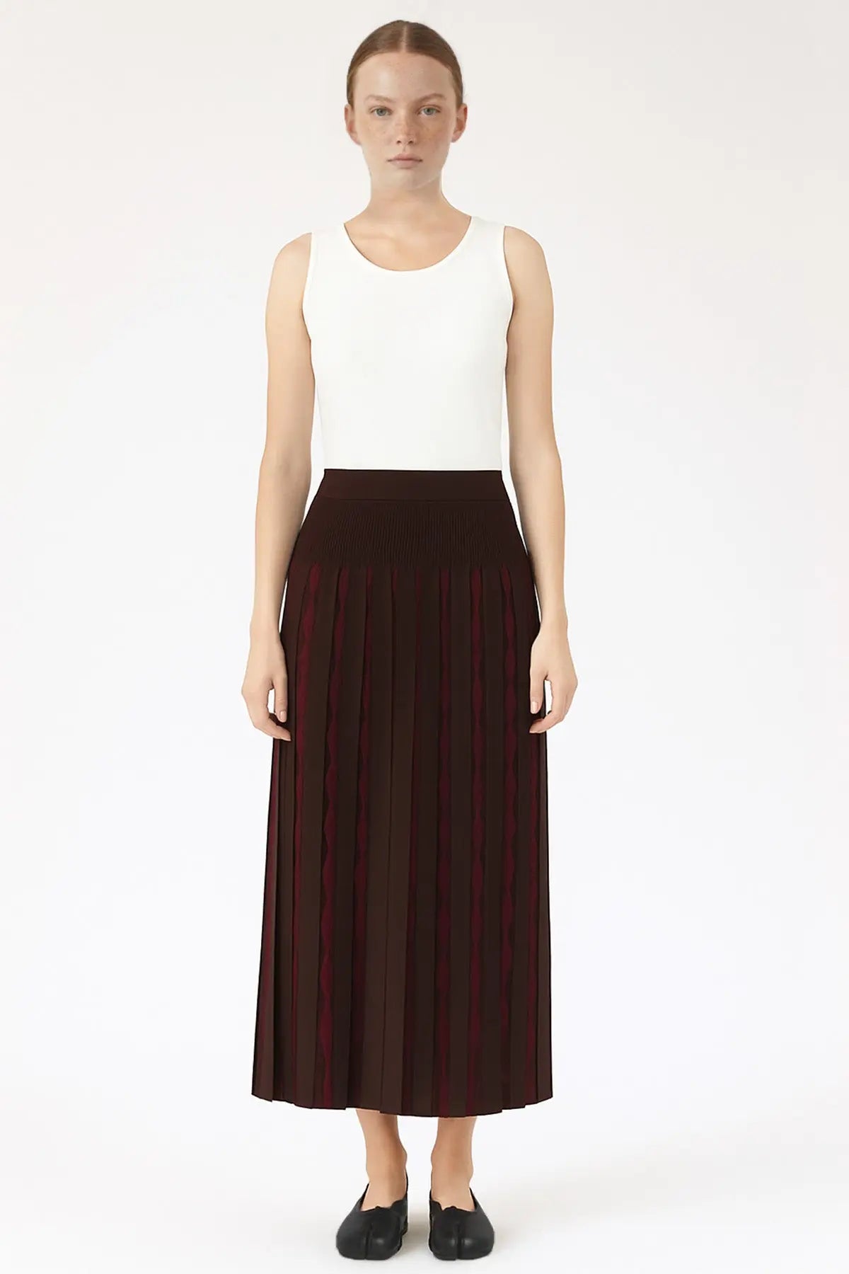 Acı Kahve Mürdüm Geometrik Desenli Pileli Etek  Mısırlı 1951