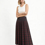 Acı Kahve Mürdüm Geometrik Desenli Pileli Etek - Mısırlı 1951