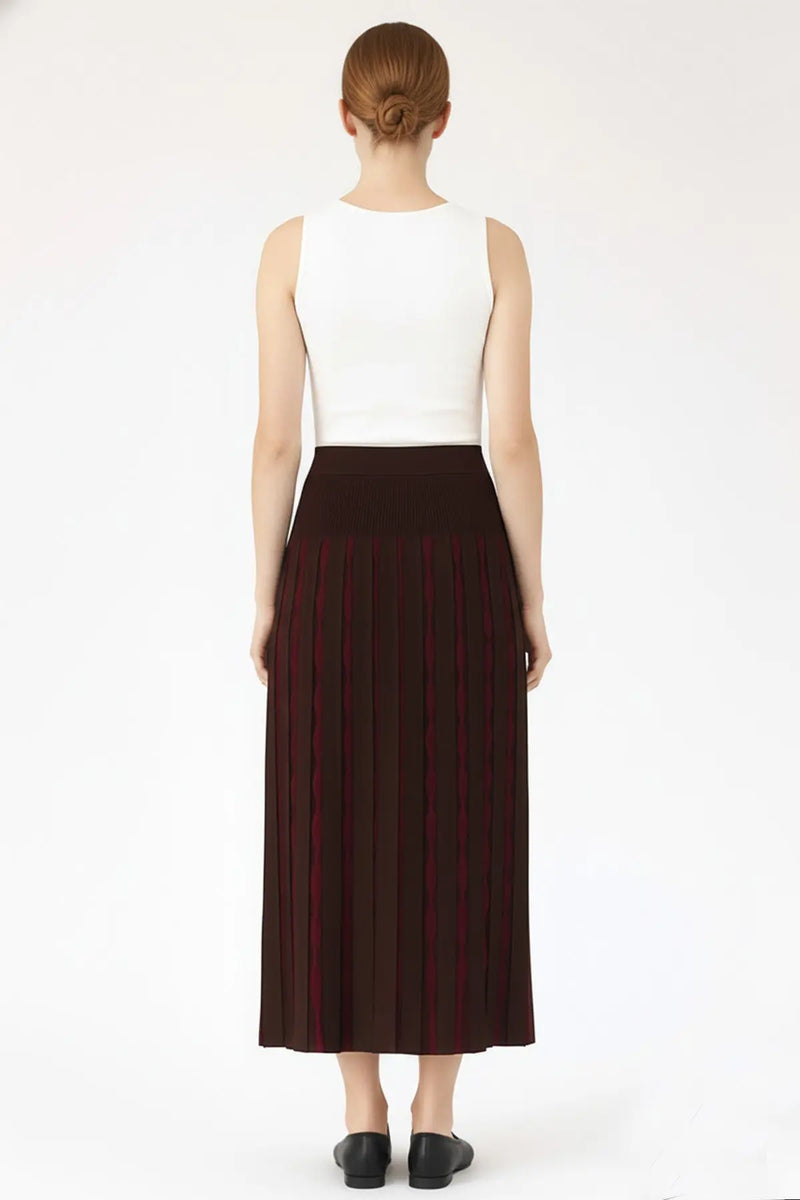 Acı Kahve Mürdüm Geometrik Desenli Pileli Etek  Mısırlı 1951