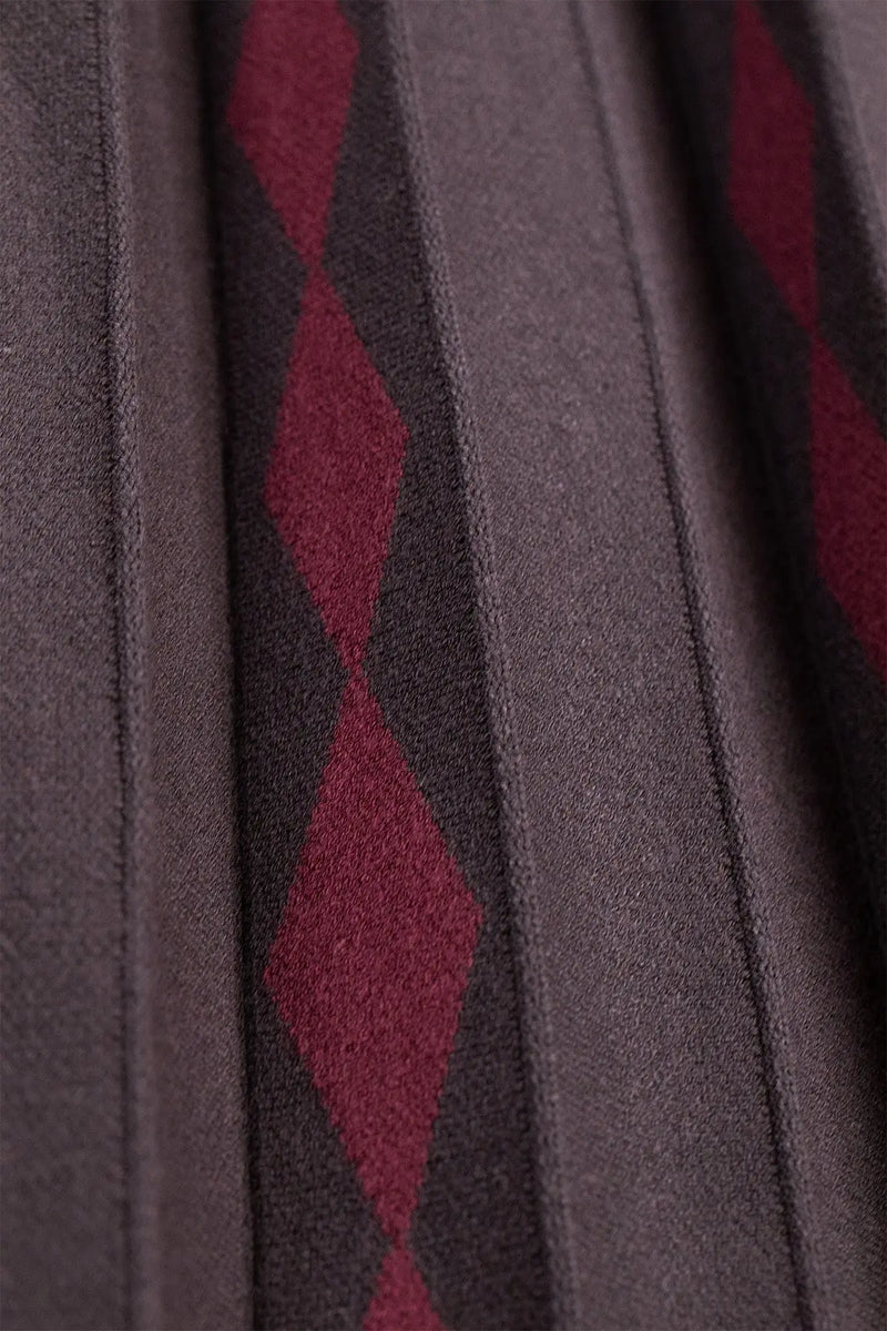 Acı Kahve Mürdüm Geometrik Desenli Pileli Etek - Mısırlı 1951