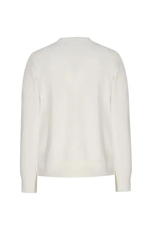 Ekru Bisiklet Yaka Düğmeli Kadın Hırka