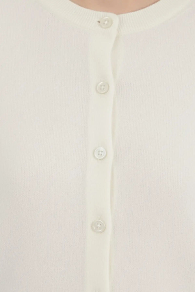 Ekru Bisiklet Yaka Düğmeli Kadın Hırka