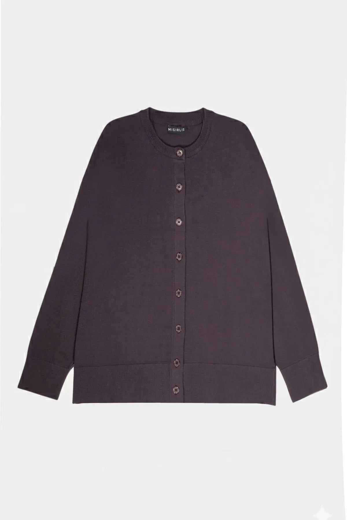 Acı Kahverengi Bisiklet Yaka Düğmeli Kadın Hırka  Mısırlı 1951