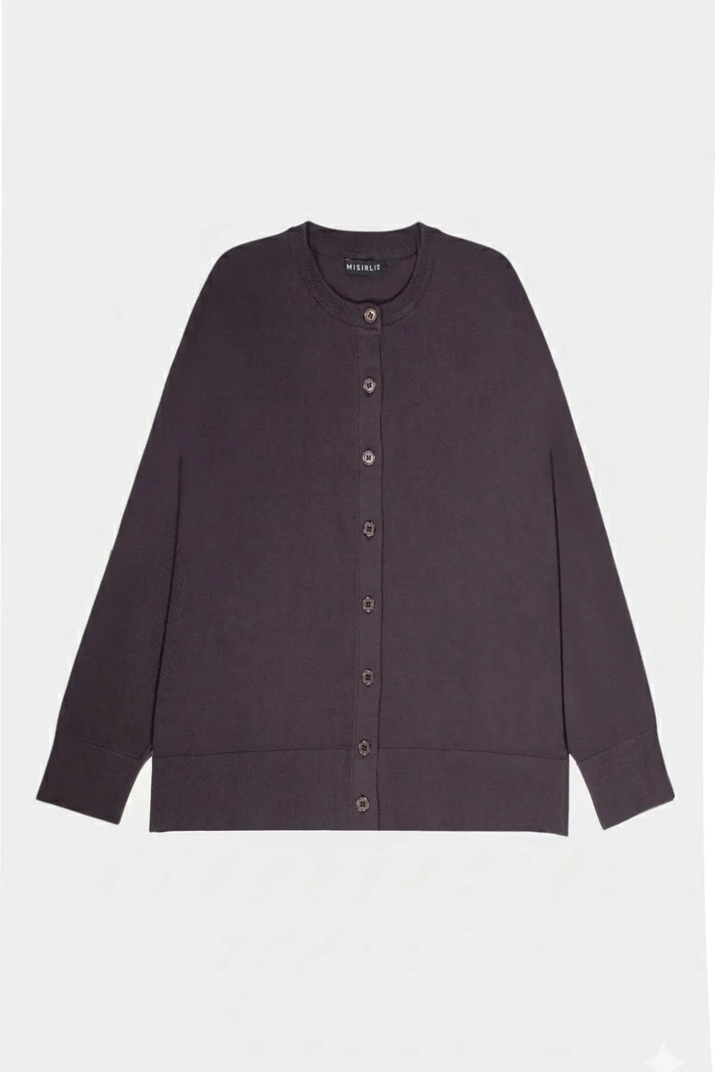 Acı Kahverengi Bisiklet Yaka Düğmeli Kadın Hırka  Mısırlı 1951