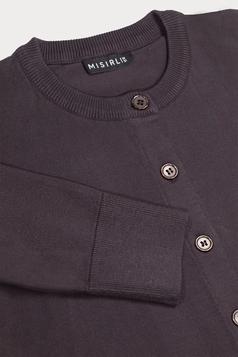 Acı Kahverengi Bisiklet Yaka Düğmeli Kadın Hırka  Mısırlı 1951