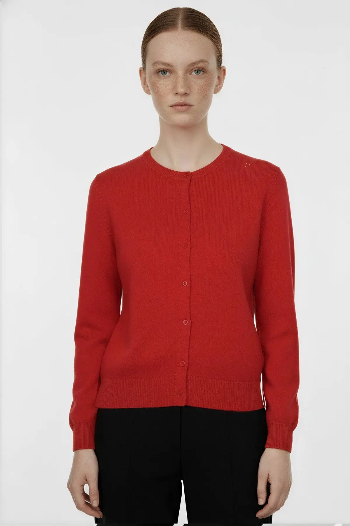 Kırmızı Bisiklet Yaka Düğmeli Kadın Hırka  Mısırlı 1951