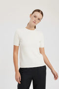Ekru Bisiklet Yaka Kadın Tişört