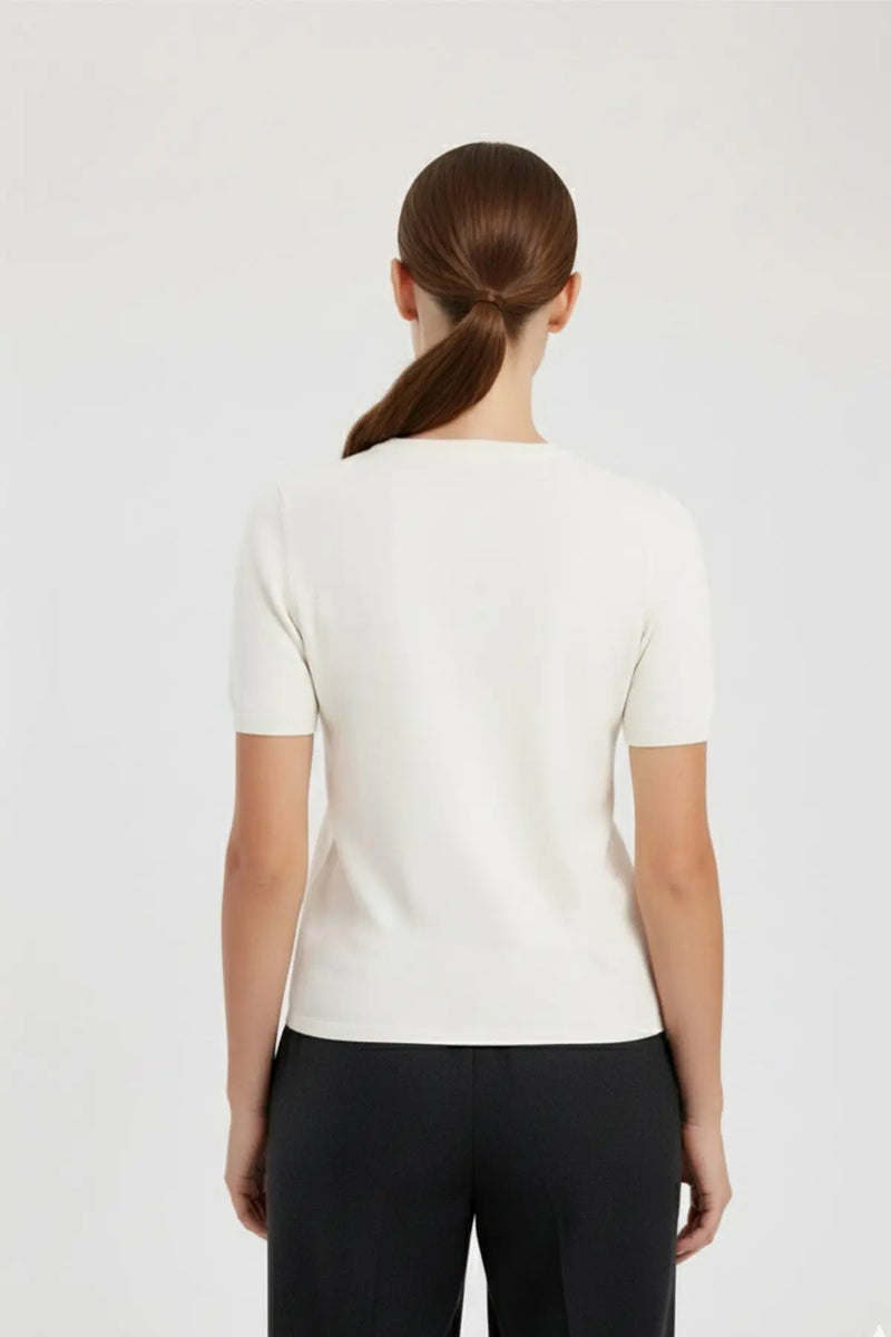 Ekru Bisiklet Yaka Kadın Tişört  Mısırlı 1951