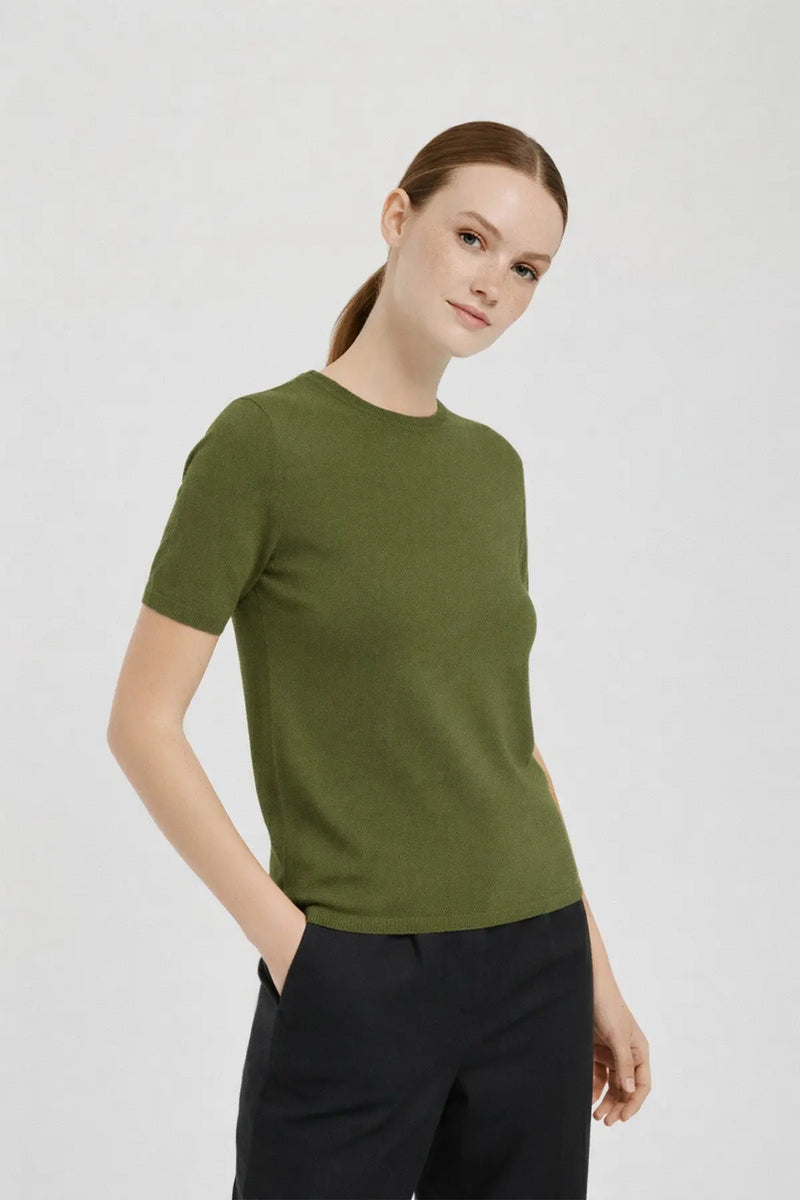 Yeşil Bisiklet Yaka Kadın Tişört  Mısırlı 1951