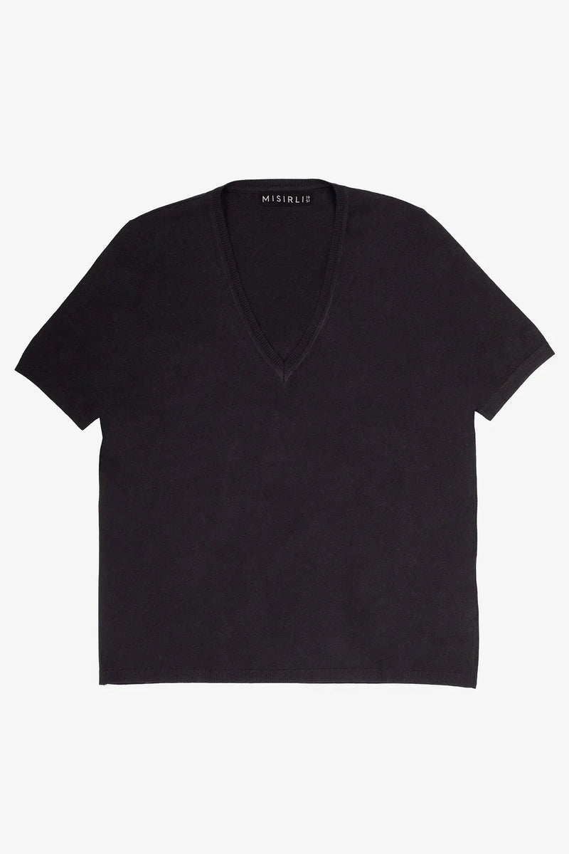 Siyah V Yaka Kadın Tişört  Mısırlı 1951