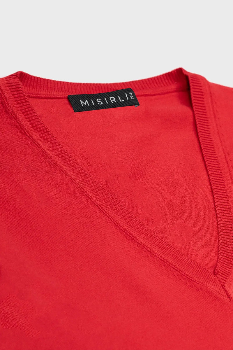 Kırmızı V Yaka Kadın Tişört  Mısırlı 1951