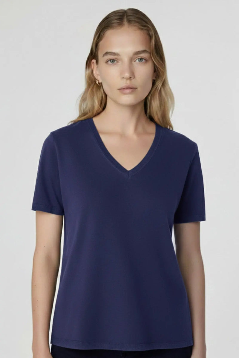 Lacivert V Yaka Kadın Tişört  Mısırlı 1951