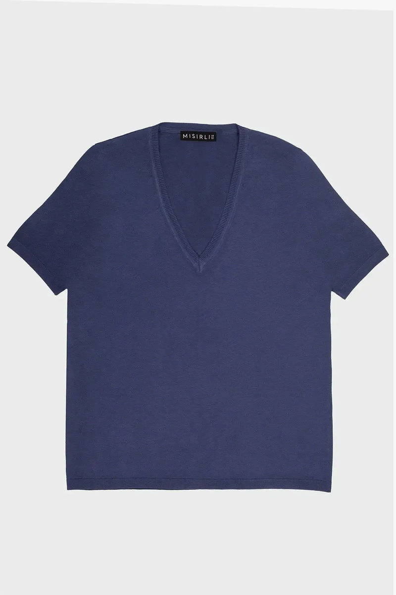 Lacivert V Yaka Kadın Tişört  Mısırlı 1951