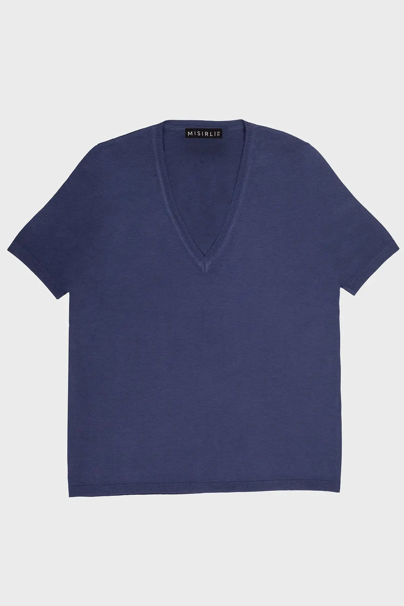Lacivert V Yaka Kadın Tişört  Mısırlı 1951