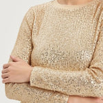 Bronz Gold Payetli Uzun Kollu Bluz  Mısırlı 1951