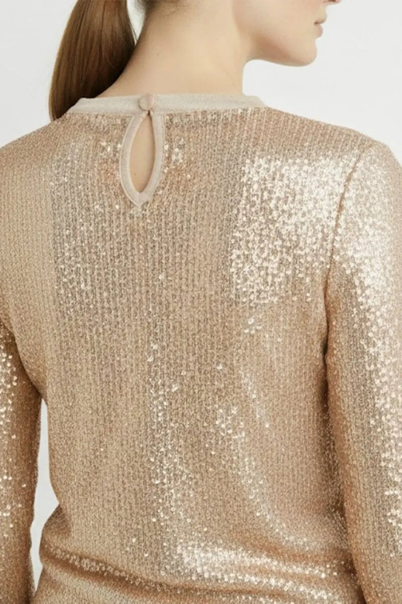 Bronz Gold Payetli Uzun Kollu Bluz  Mısırlı 1951