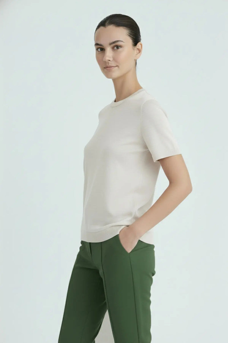 Ekru Yuvarlak Yaka Kadın Kazak  Mısırlı 1951