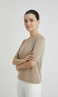 Bej Yuvarlak Yaka Kadın Kazak