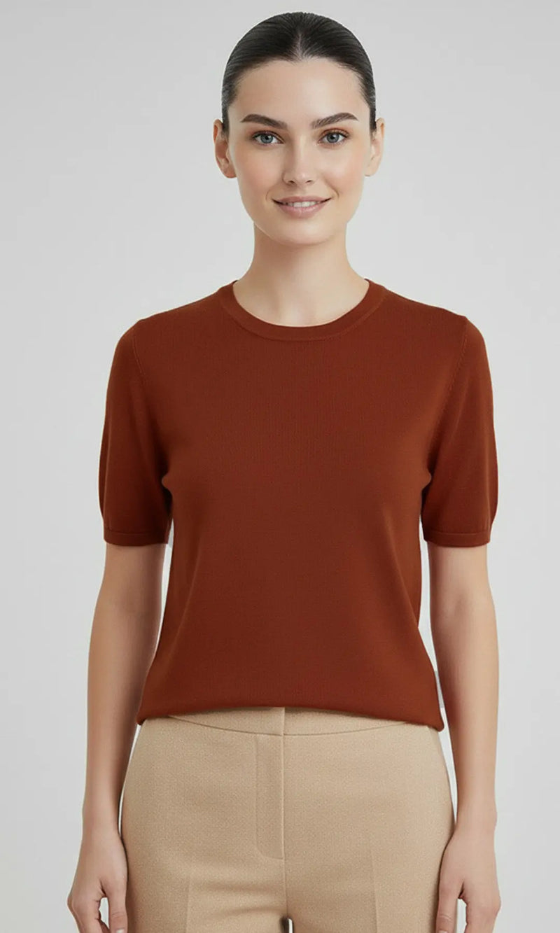 Kiremit Yuvarlak Yaka Kadın Kazak  Mısırlı 1951