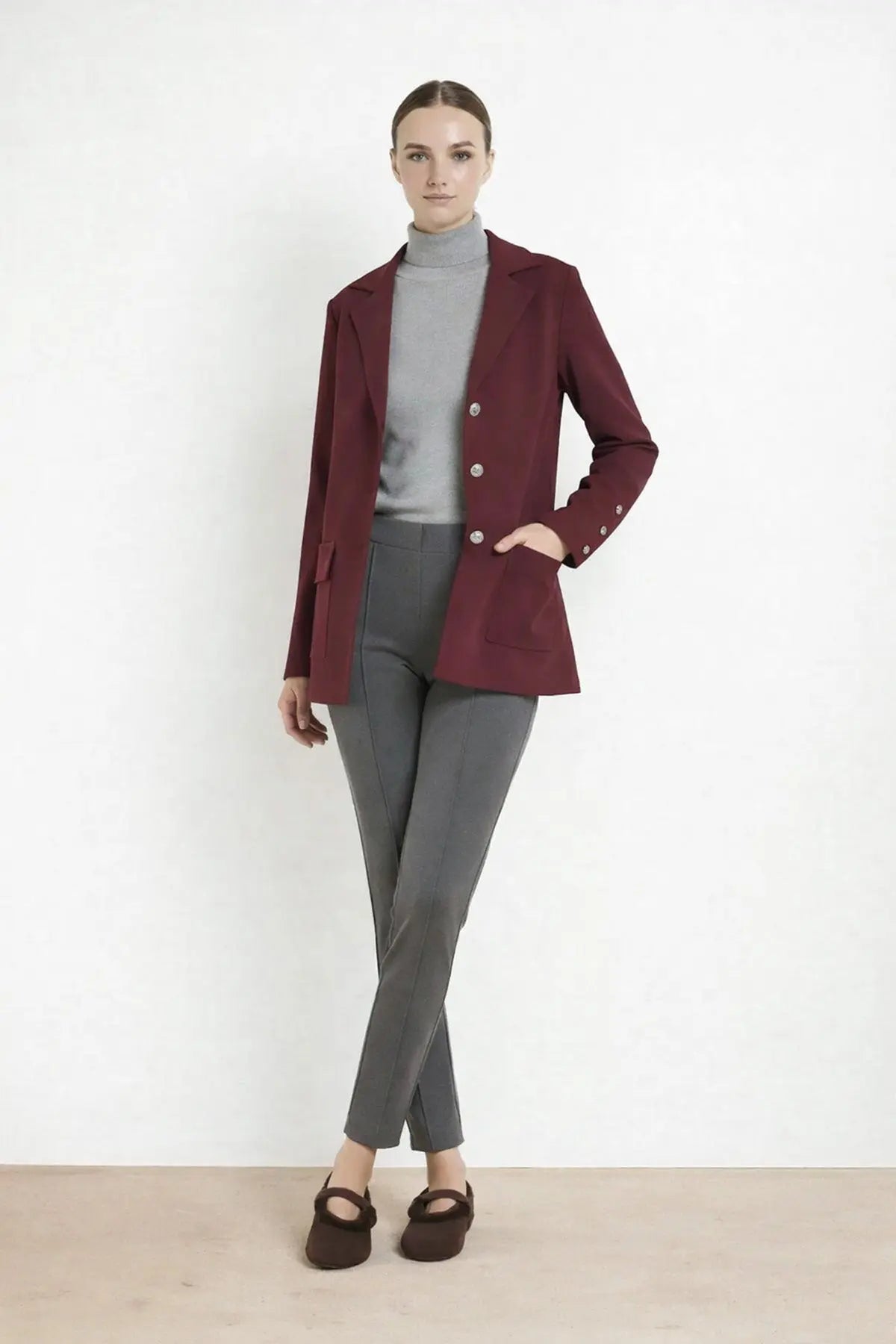 Mürdüm Triko Kadın Blazer Ceket  Mısırlı 1951