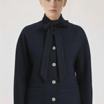 Lacivert Yakası Bağlamalı Tüvit Kadın Ceket - Mısırlı 1951