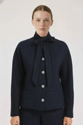 Lacivert Yakası Bağlamalı Tüvit Kadın Ceket