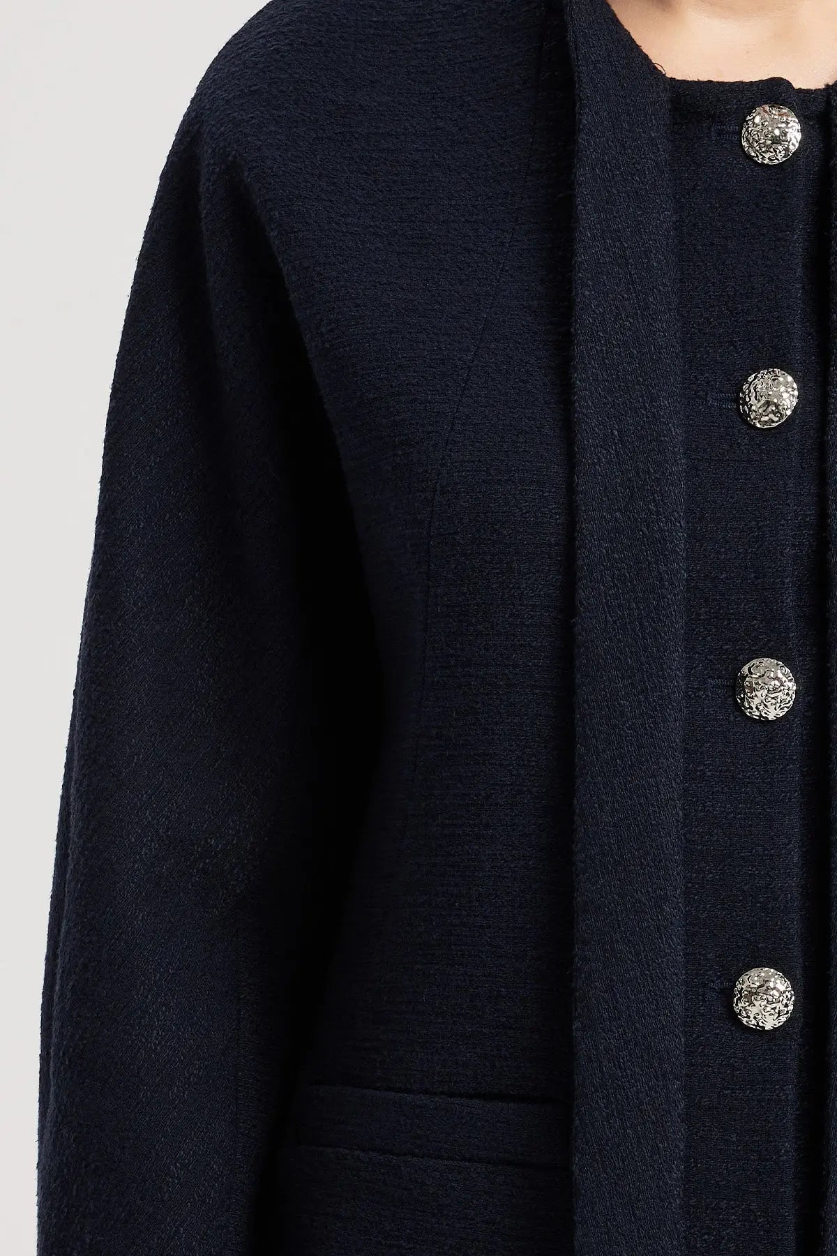 Lacivert Yakası Bağlamalı Tüvit Kadın Ceket - Mısırlı 1951