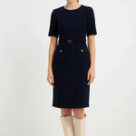 Lacivert Kemer Ve Cep Detaylı Kısa Kollu Elbise  Mısırlı 1951
