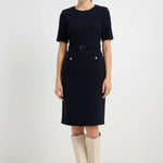 Lacivert Kemer Ve Cep Detaylı Kısa Kollu Elbise  Mısırlı 1951