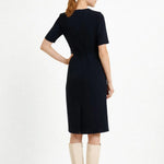 Lacivert Kemer Ve Cep Detaylı Kısa Kollu Elbise  Mısırlı 1951